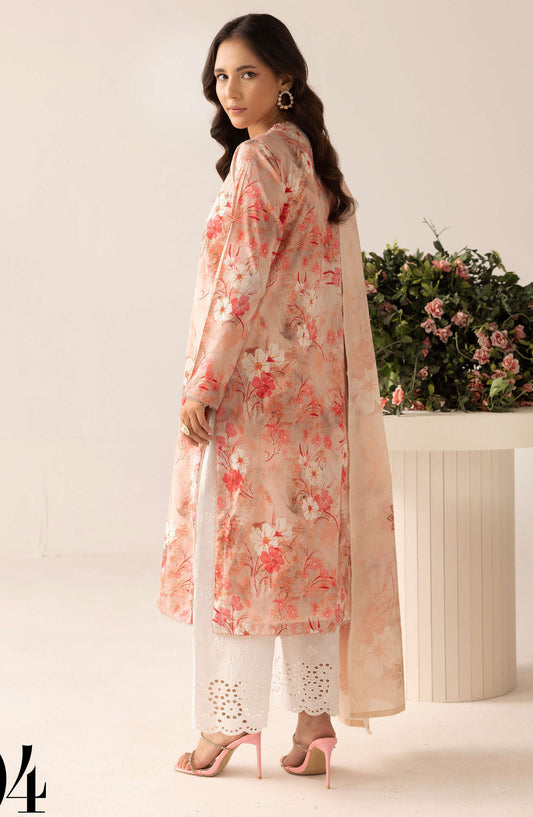 Mahee's by Riaz Arts Embroidered Lawn Unstitched 3 Piece Suit - Design-04 - RA25PRM - Peach - Summer Collection
