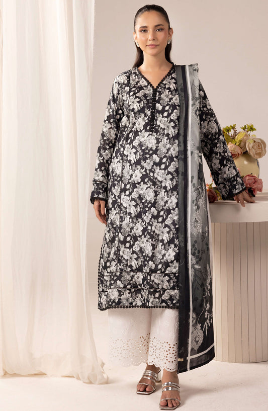 Mahee's by Riaz Arts Embroidered Lawn Unstitched 3 Piece Suit - Design-02 - RA25PRM - Black - Summer Collection