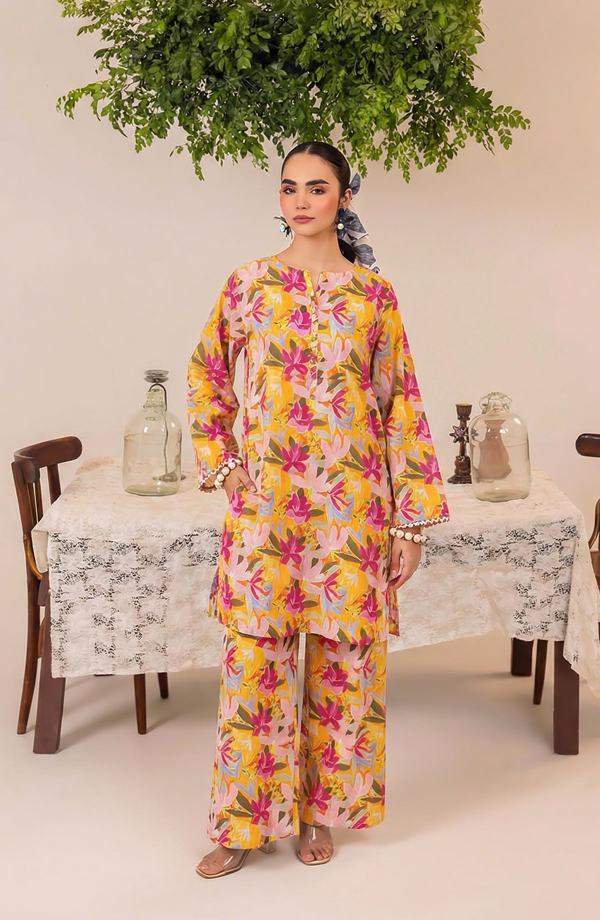 Mahi by Al Karim Printed Lawn Unstitched 2 Piece Suit - DE-21 - AK26AMHI - Yellow - Summer Collection