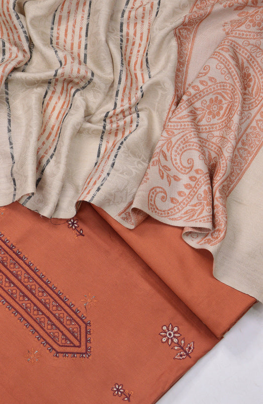Mahjabeen Premium Embroidered Dhanak Unstitched 3 Piece Suit - Design-06 - AM25MHJN - Orange - Winter Collection