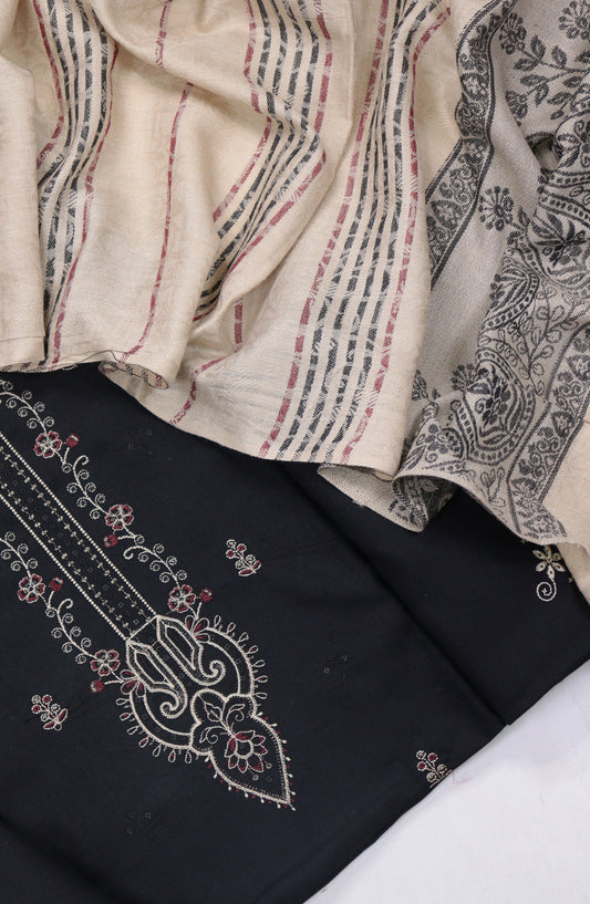 Mahjabeen Premium Embroidered Dhanak Unstitched 3 Piece Suit - Design-05 - AM25MHJN - Black - Winter Collection