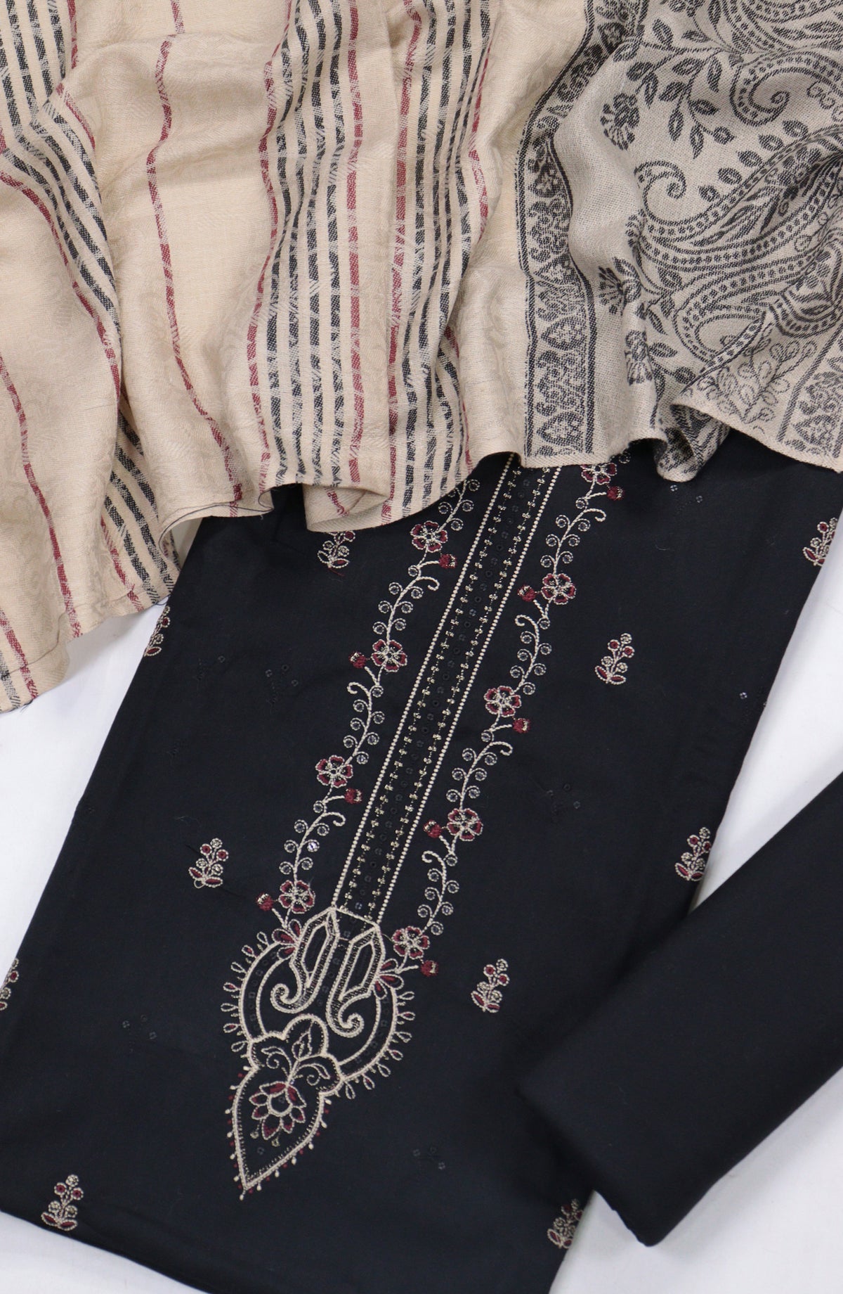 Mahjabeen Premium Embroidered Dhanak Unstitched 3 Piece Suit - Design-05 - AM25MHJN - Black - Winter Collection