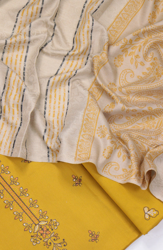 Mahjabeen Premium Embroidered Dhanak Unstitched 3 Piece Suit - Design-04 - AM25MHJN - Yellow - Winter Collection