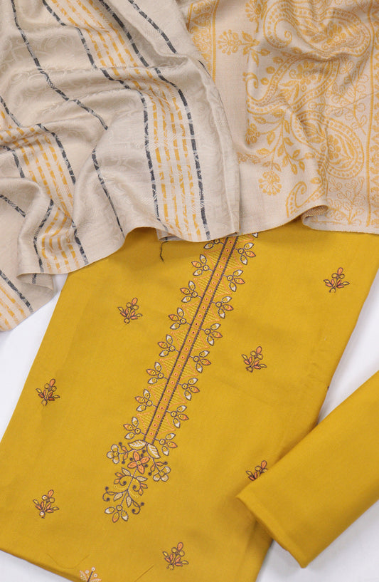 Mahjabeen Premium Embroidered Dhanak Unstitched 3 Piece Suit - Design-04 - AM25MHJN - Yellow - Winter Collection