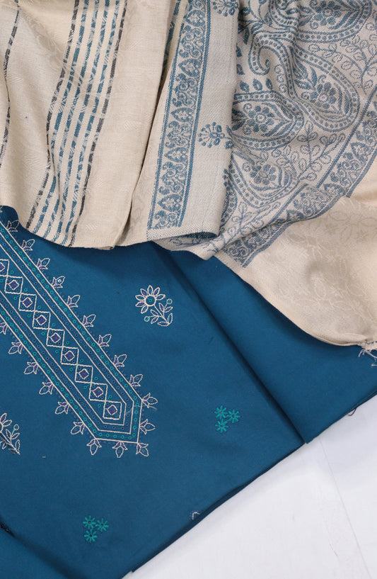 Mahjabeen Premium Embroidered Dhanak Unstitched 3 Piece Suit - Design-03 - AM25MHJN - Blue - Winter Collection