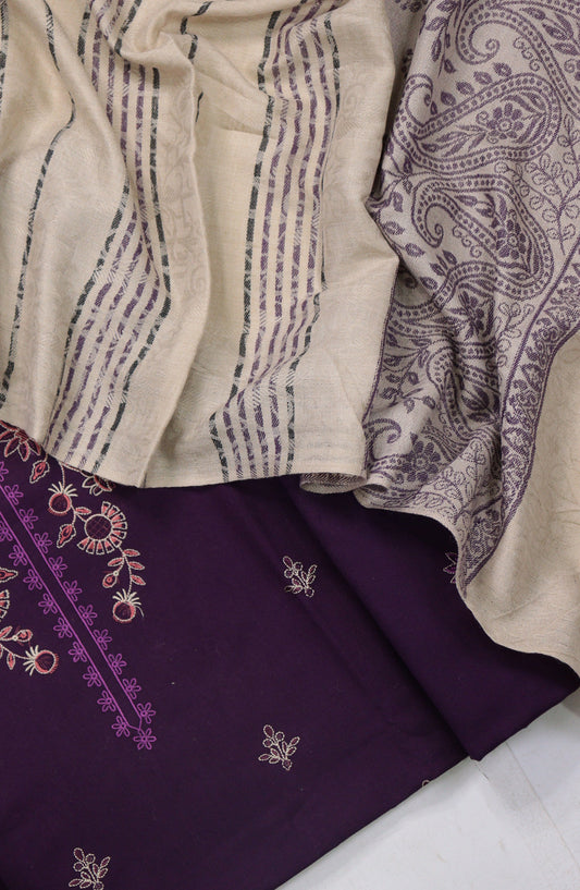 Mahjabeen Premium Embroidered Dhanak Unstitched 3 Piece Suit - Design-02 - AM25MHJN - Purple - Winter Collection