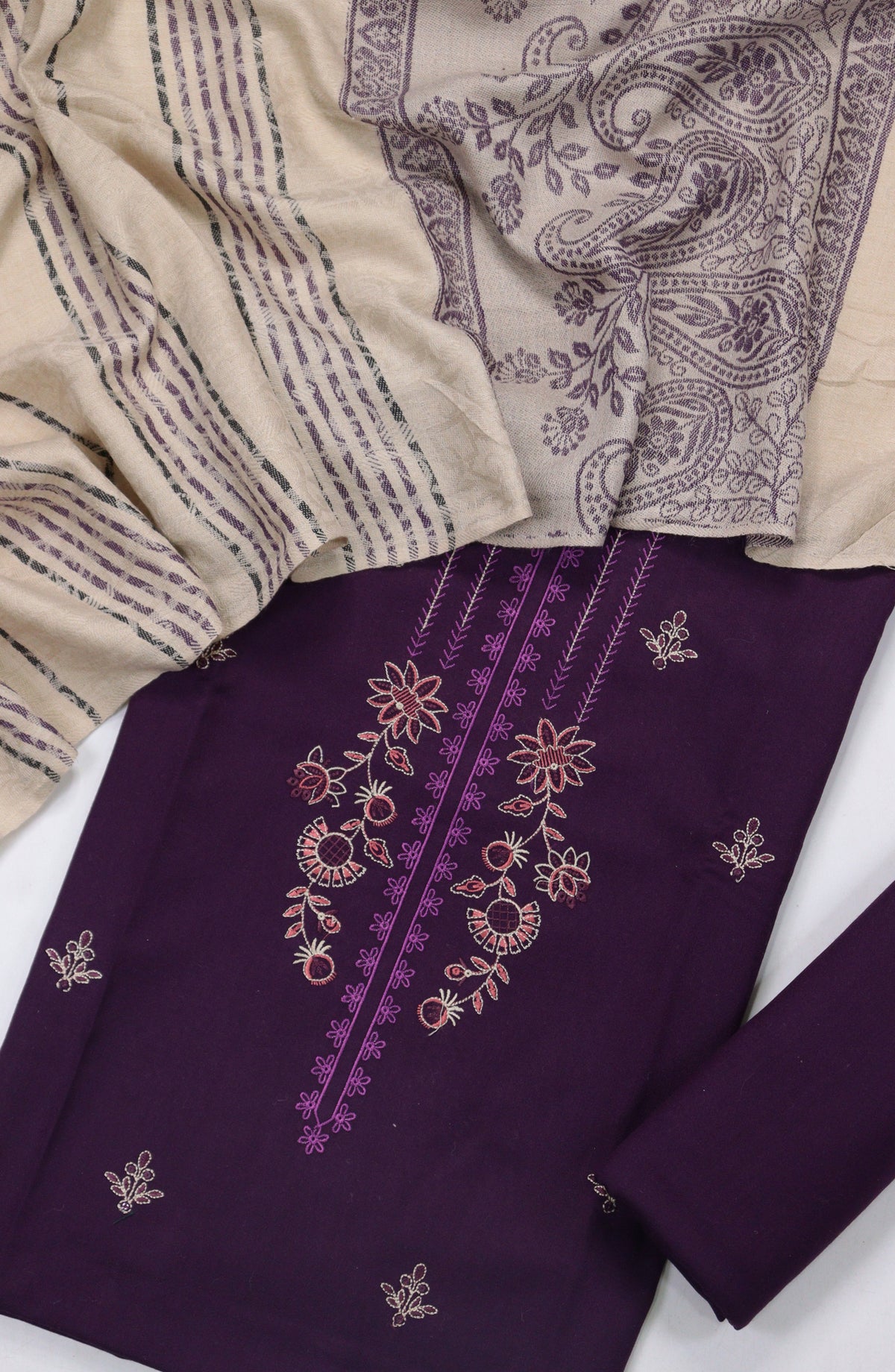 Mahjabeen Premium Embroidered Dhanak Unstitched 3 Piece Suit - Design-02 - AM25MHJN - Purple - Winter Collection