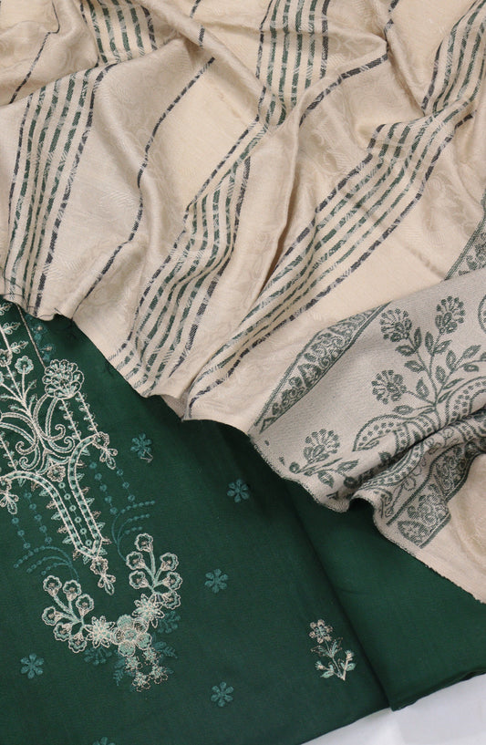 Mahjabeen Premium Embroidered Dhanak Unstitched 3 Piece Suit - Design-01 - AM25MHJN - Green - Winter Collection