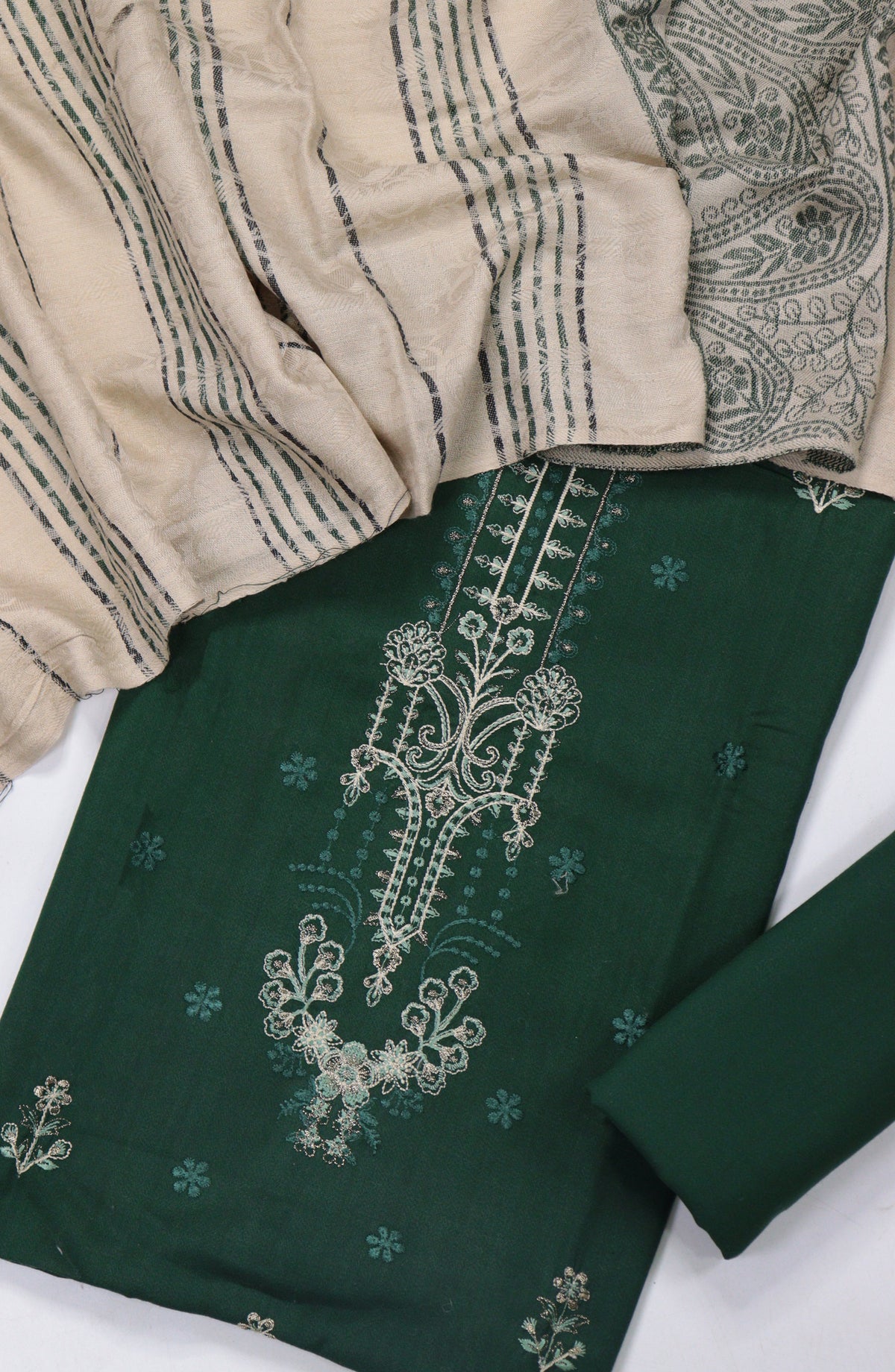 Mahjabeen Premium Embroidered Dhanak Unstitched 3 Piece Suit - Design-01 - AM25MHJN - Green - Winter Collection