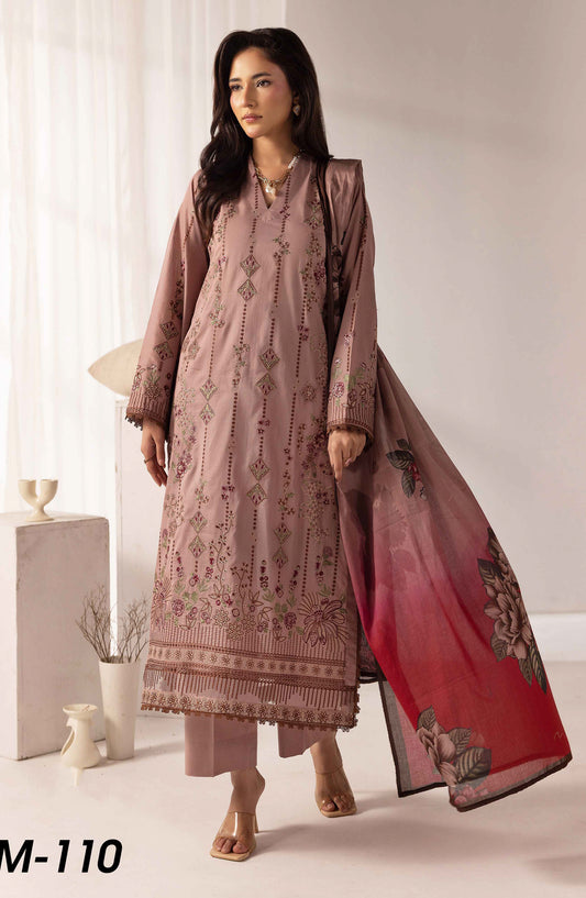 Mahjabeen by Al Karim Embroidered Lawn Unstitched 3 Piece Suit - M-110 - AK26MHJ - Pink - Summer Collection
