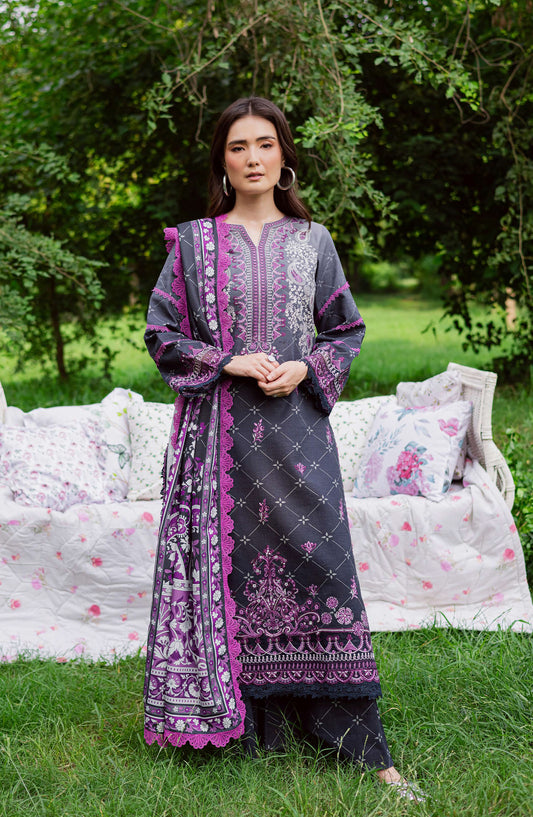 Mahnur Gardenia Embroidered Khaddar Unstitched 3 Piece Suit - GR-02 - MH25GR - Blue - Winter Collection