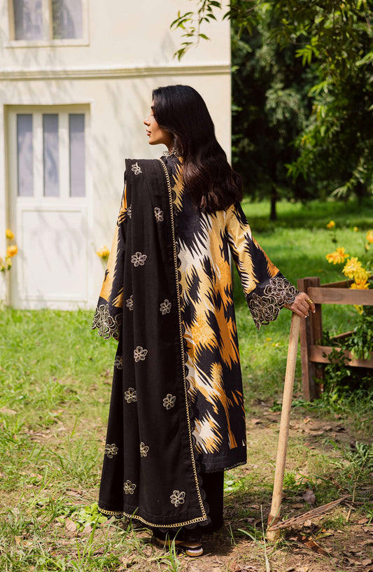 Mahnur Gardenia Embroidered Khaddar Unstitched 3 Piece Suit - GR-09 - MH25GR - Black - Winter Collection