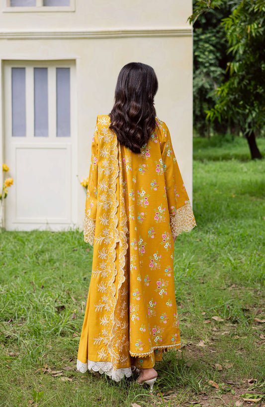 Mahnur Gardenia Embroidered Khaddar Unstitched 3 Piece Suit - GR-08 - MH25GR - Yellow - Winter Collection