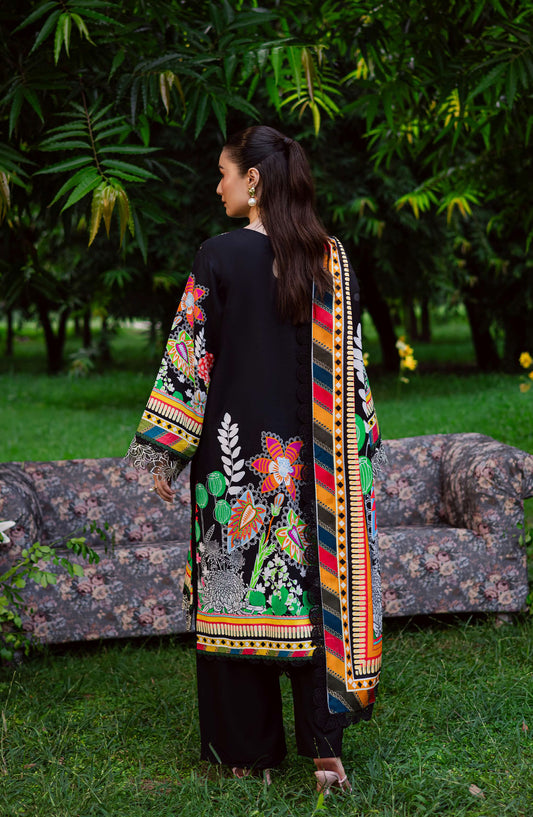 Mahnur Gardenia Embroidered Khaddar Unstitched 3 Piece Suit - GR-06 - MH25GR - Black - Winter Collection