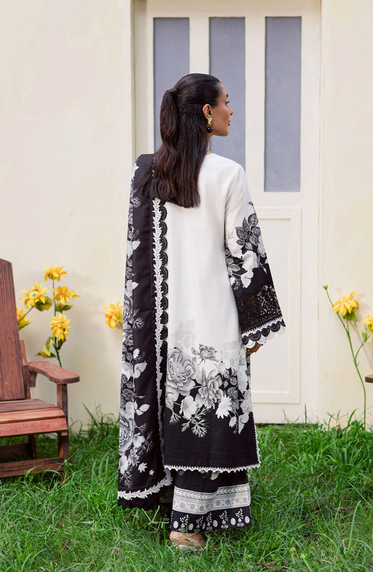 Mahnur Gardenia Embroidered Khaddar Unstitched 3 Piece Suit - GR-05 - MH25GR - White - Winter Collection