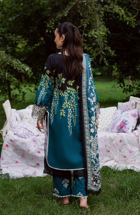 Mahnur Gardenia Embroidered Khaddar Unstitched 3 Piece Suit - GR-04 - MH25GR - Teal - Winter Collection