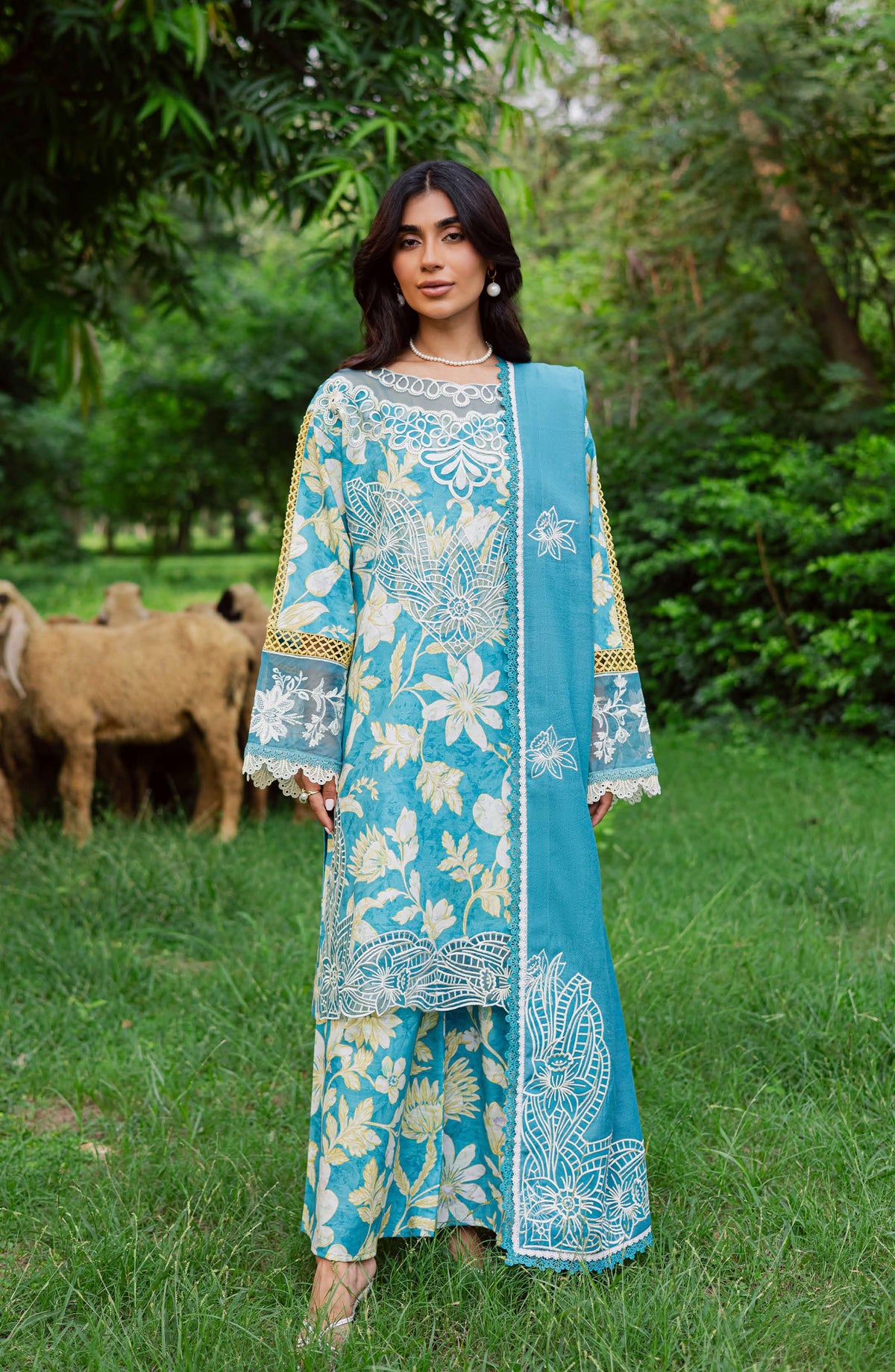 Mahnur Gardenia Embroidered Khaddar Unstitched 3 Piece Suit - GR-11 - MH25GR - Sky Blue - Winter Collection