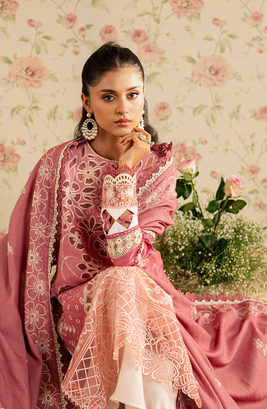 Mahnur Kaia Embroidered Slub Linen Unstitched 3 Piece Suit - KO-13 - MH25KAI - Pink - Winter Collection