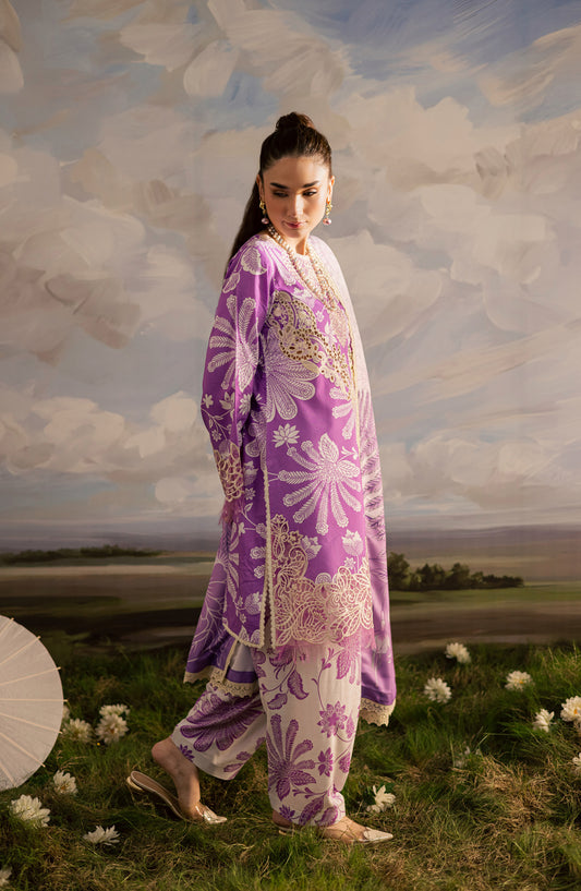 Mahnur Kaia Embroidered Slub Linen Unstitched 3 Piece Suit - KO-10 - MH25KAI - Purple - Winter Collection