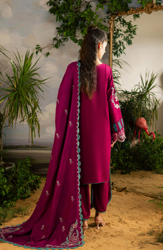 Mahnur Kaia Embroidered Slub Linen Unstitched 3 Piece Suit - KO-09 - MH25KAI - Pink - Winter Collection