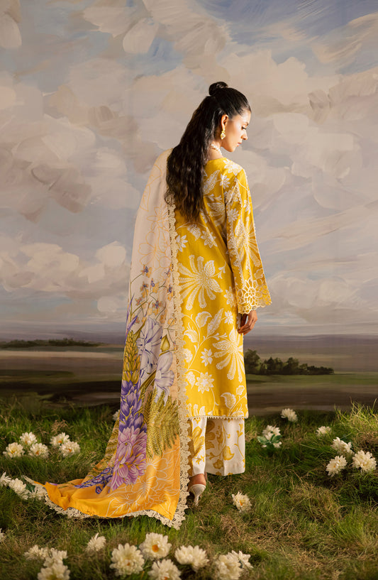 Mahnur Kaia Embroidered Slub Linen Unstitched 3 Piece Suit - KO-03 - MH25KAI - Yellow - Winter Collection
