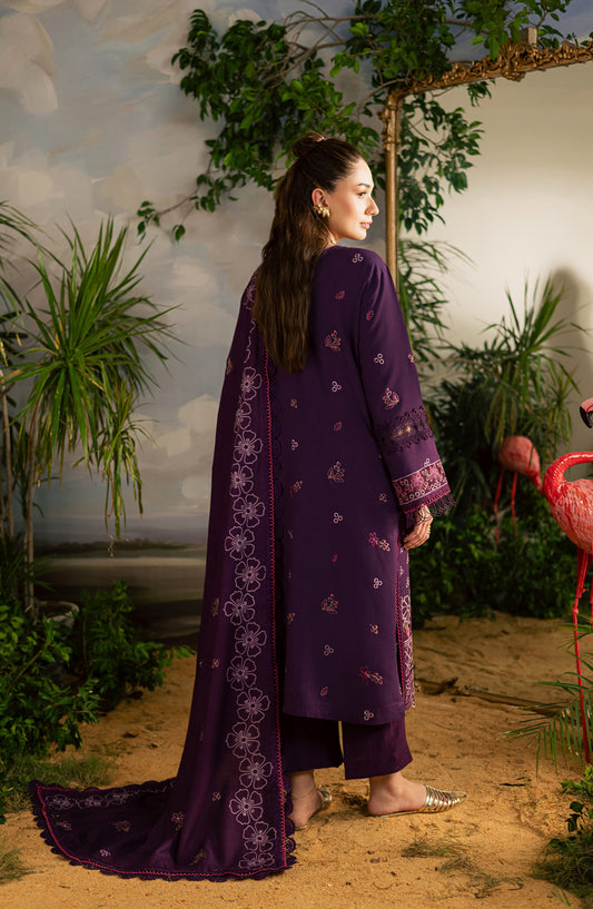 Mahnur Kaia Embroidered Slub Linen Unstitched 3 Piece Suit - KO-01 - MH25KAI - Purple - Winter Collection
