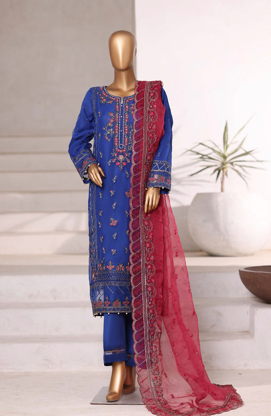 Mahpara by Sadabahar Embroidered Organza Stitched 3 Piece Suit - Design-01 - SBD25PARA - Blue - Festive Fotrmals Collection