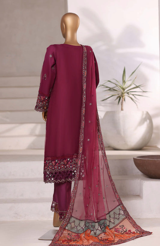 Mahpara by Sadabahar Embroidered Organza Stitched 3 Piece Suit - Design-03 - SBD25PARA - Maroon - Festive Fotrmals Collection