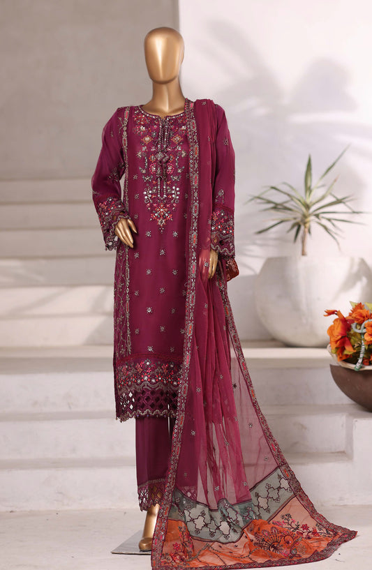 Mahpara by Sadabahar Embroidered Organza Stitched 3 Piece Suit - Design-03 - SBD25PARA - Maroon - Festive Fotrmals Collection