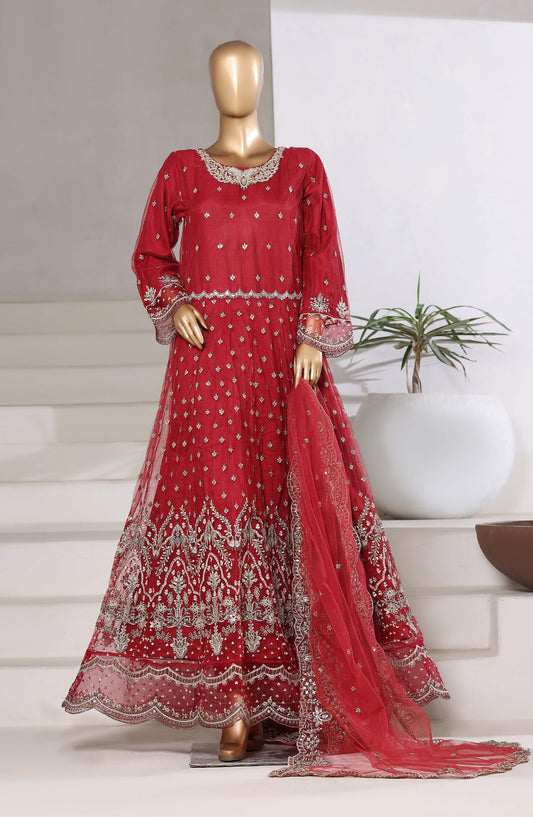 Mahpara by Sadabahar Embroidered Net Stitched 3 Piece Suit - Design-01 - SBD25PRLM - Red - Luxury Festive Collection
