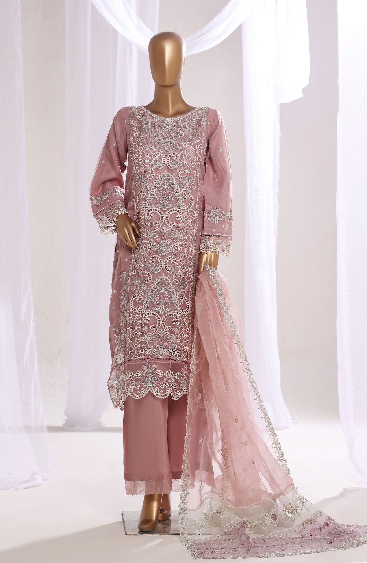 Mahpara by Sadabahar Embroidered Organza Stitched 3 Piece Suit - B-120 - SBD25MHAPA - Pink - Festive Collection