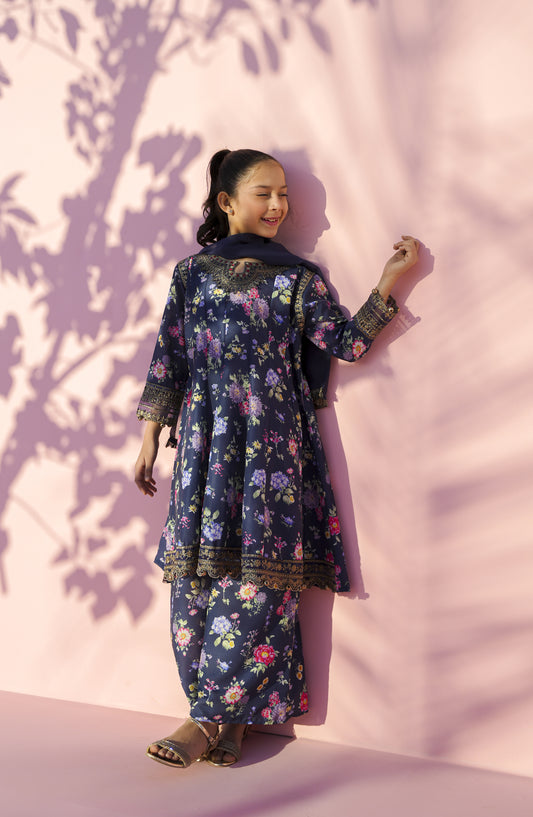 Main Hun Maryam Guriya by Amna Khadija Embroidered Poly Lawn Stitched 3 Piece Suit - MHMG-03 - AM26MRM - Blue - Girls Festive Collection