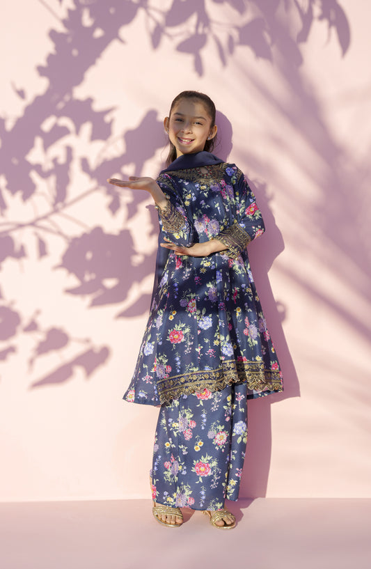 Main Hun Maryam Guriya by Amna Khadija Embroidered Poly Lawn Stitched 3 Piece Suit - MHMG-03 - AM26MRM - Blue - Girls Festive Collection