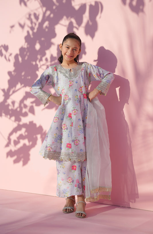 Main Hun Maryam Guriya by Amna Khadija Embroidered Poly Lawn Stitched 3 Piece Suit - MHMG-02 - AM26MRM - Light Pink - Girls Festive Collection