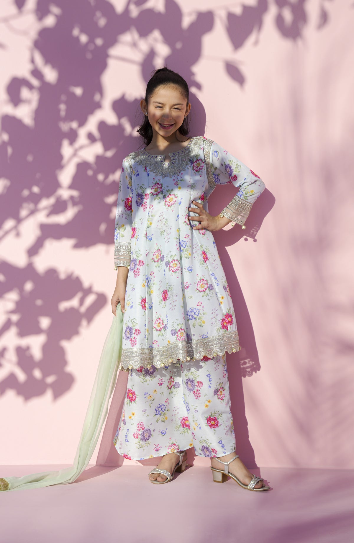 Main Hun Maryam Guriya by Amna Khadija Embroidered Poly Lawn Stitched 3 Piece Suit - MHMG-01 - AM26MRM - Sea Green - Girls Festive Collection