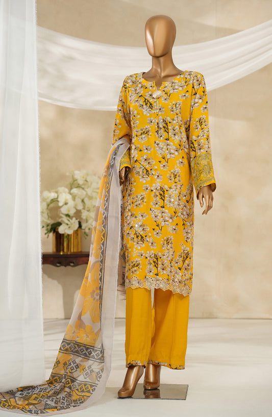 Majestic by HZ Textile Embroidered Silk Stitched 3 Piece Suit - PRE-112 - HZ25MJSL - Yellow Multi - Formals Collection