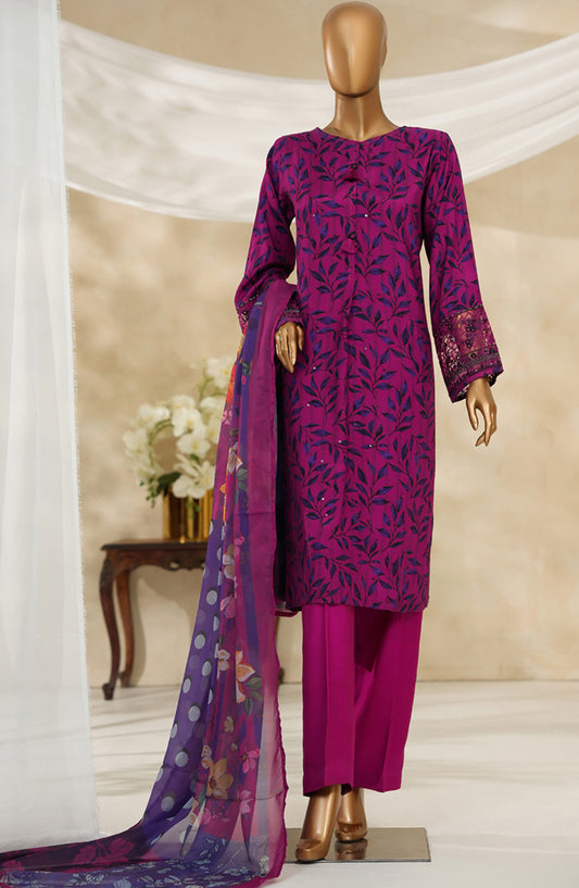 Majestic by HZ Textile Embroidered Silk Stitched 3 Piece Suit - PRE-115 - HZ25MJSL - Magenta - Formals Collection
