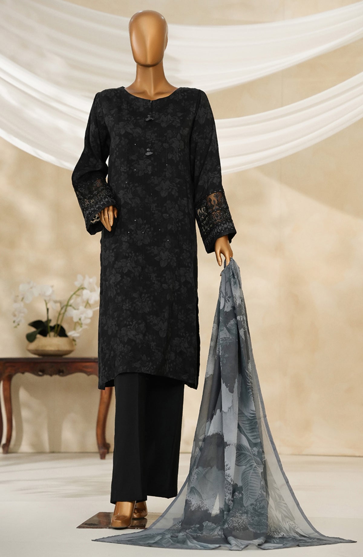 Majestic by HZ Textile Embroidered Silk Stitched 3 Piece Suit - PRE-113 - HZ25MJSL - Shadow - Formals Collection