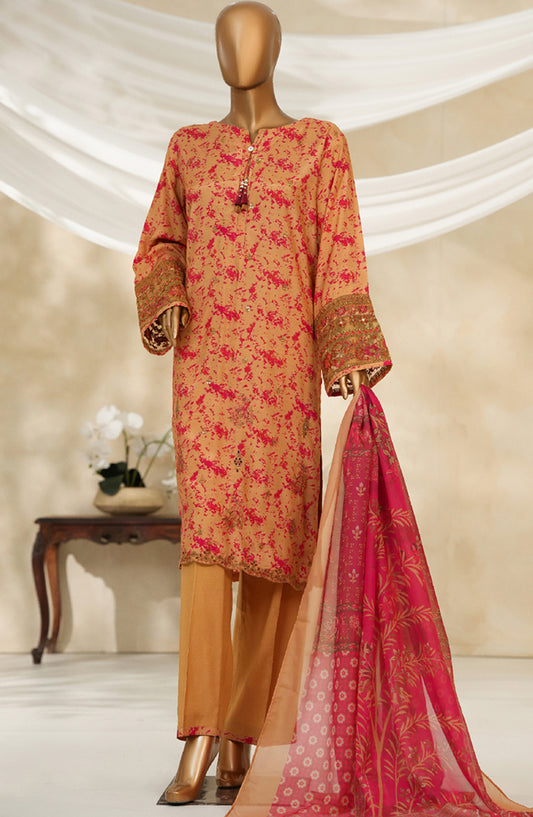 Majestic by HZ Textile Embroidered Silk Stitched 3 Piece Suit - PRE-110 - HZ25MJSL - Gold Maroon - Formals Collection