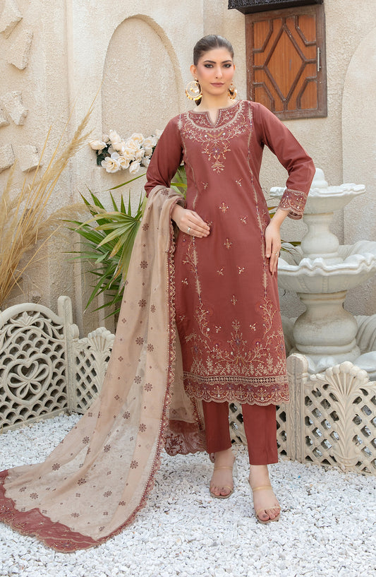 Mala by Tawakkal Fabrics Embroidered Lawn Unstitched 3 Piece Suit - D-3004 - TF26MLA - Brown - Summer Collection