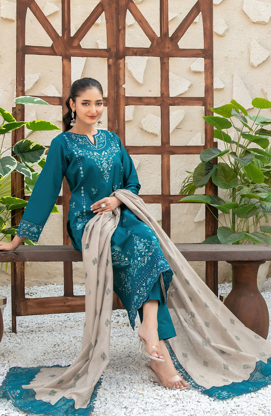 Mala by Tawakkal Fabrics Embroidered Lawn Unstitched 3 Piece Suit - D-3003 - TF26MLA - Teal - Summer Collection