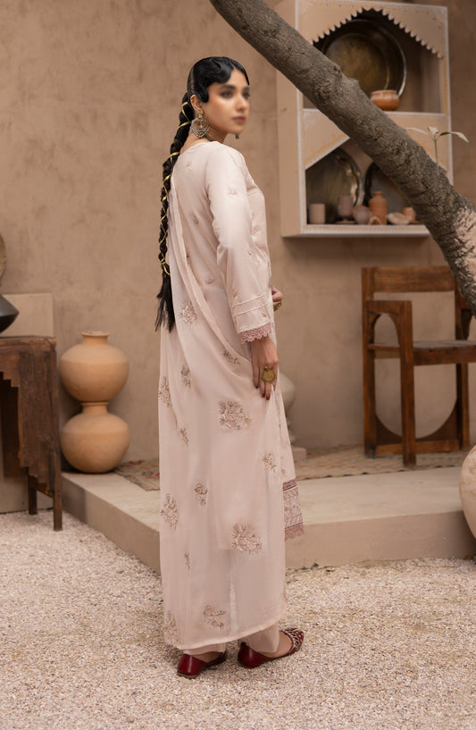 Malboos by Al Karim Embroidered Lawn Unstitched 3 Piece Suit - D-01 - AK26BOS - Peach - Summer Collection