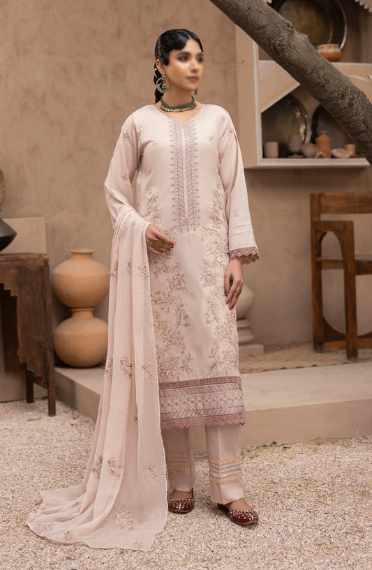 Malboos by Al Karim Embroidered Lawn Unstitched 3 Piece Suit - D-01 - AK26BOS - Peach - Summer Collection