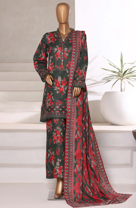 Malika by Sadabahar Embroidered Khaddar Stitched 3 Piece Suit - Design-01 - SBD25MLK - Grey - Winter Collection