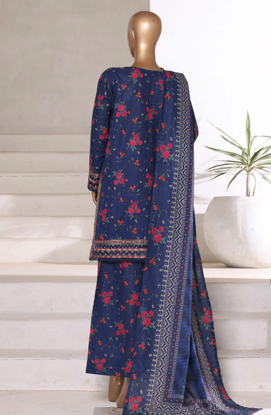 Malika by Sadabahar Embroidered Khaddar Stitched 3 Piece Suit - Design-02 - SBD25MLK - Blue - Winter Collection