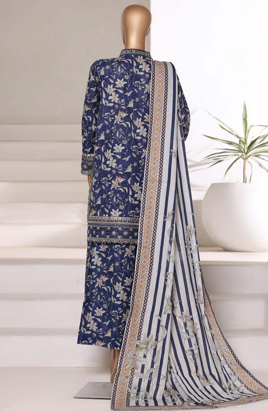 Malika by Sadabahar Embroidered Khaddar Stitched 3 Piece Suit - Design-06 - SBD25MLK - Blue - Winter Collection
