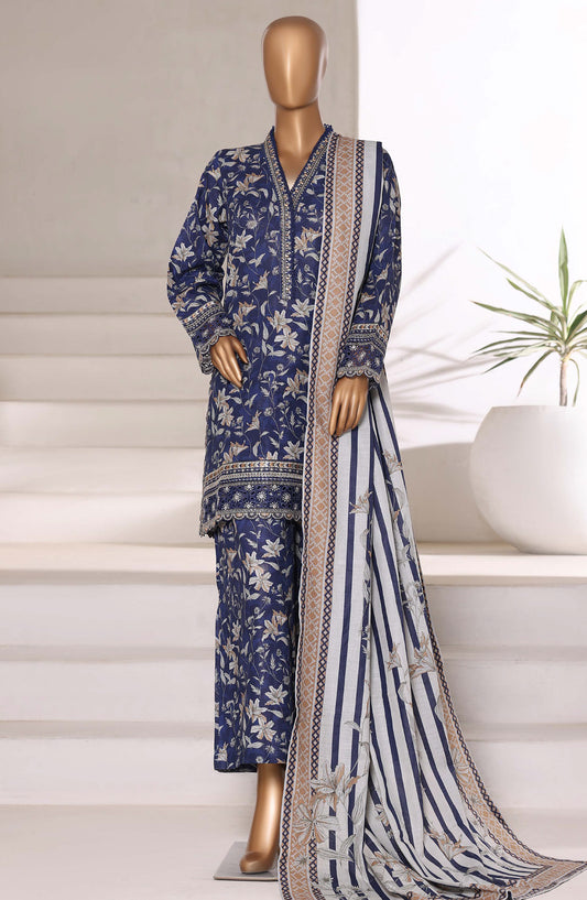 Malika by Sadabahar Embroidered Khaddar Stitched 3 Piece Suit - Design-06 - SBD25MLK - Blue - Winter Collection