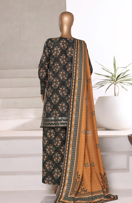 Malika by Sadabahar Embroidered Khaddar Stitched 3 Piece Suit - Design-07 - SBD25MLK - Grey - Winter Collection