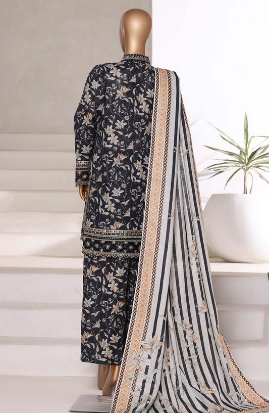 Malika by Sadabahar Embroidered Khaddar Stitched 3 Piece Suit - Design-09 - SBD25MLK - Black - Winter Collection