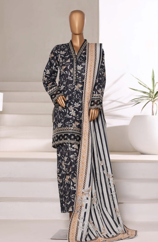 Malika by Sadabahar Embroidered Khaddar Stitched 3 Piece Suit - Design-09 - SBD25MLK - Black - Winter Collection